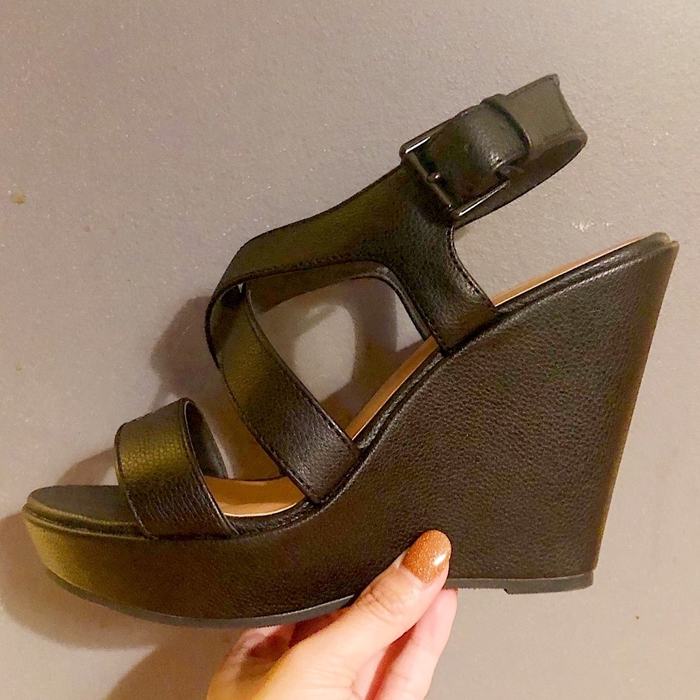 NEW Xappeal Black Strappy Wedges Heels